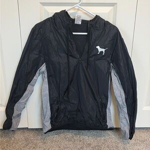Victoria’s Secret pink black windbreaker hooded quarter zip jacket